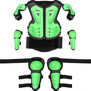 Kids Motocross Gear Armor Vest Suit Dirt Bike Protective Gear Children's Chest Spine Protector Child Elbow Knee Pads for Outdoor Racing Riding Skating Snowboarding Skiing Green