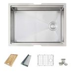 AZUNI Ledge Workstation Sink 25 inch Single Bowl Undermount Kitchen Sink, Stainless Steel 16 Gauge Reversible 10" Deep Kitchen Sink with Grid, Strainer, Drying Rack & Bamboo Cutting Board, C126L