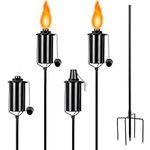 Nonley 4 Pack Metal Torch for Outside [Upgraded], 16oz Metal Garden Torches Outdoor Citronella Torches with 4-Prong Grounded Stake, Flame Torch Light for Backyard Patio Pathway Party 50" Tall