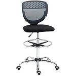 Vinsetto Drafting Chair, Swivel Office Draughtsman Chair, Mesh Standing Desk Chair with Lumbar Support, Adjustable Foot Ring, Armless, Grey