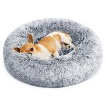 Feandrea Dog Bed, Donut Cat Bed, Fluffy Calming Pet Bed with Removable, Washable Cover, Soft Long Plush, 50 cm, Grey