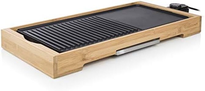 Tristar BP-2641 Plancha de table Tristar Bamboo Grill XL noire, 6 personnes, Plaque de cuisson en fonte d'aluminium, Bambou, Noir, 51 x 25,4 cm