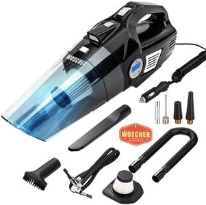 Woscherr 578D 2in1 Tyre Inflator for and Car Vacuum Cleaner, DC12V|150 PSI Digital Air Pump for Car Tyre|120 Watt Car Vacuum Cleaner High Power 5500PA Handheld|LED Light| Auto Shut Off| Wet/Dry Use