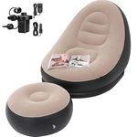 Jemvih 2-in-1 Lounge Bed Set Inflatable Leisure Sofa Chair and Footstool, for Indoor & Outdoor Use Camping Beach Picnic (with Electric Air Pump)