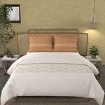 Trident Sheet Set 144 Thread Count, 100% Cotton, 1 Bedsheet and 2 Pillowcases, Indian Traditional Craft, King Bedsheet, Sanskriti Collection - Kasuti Orange