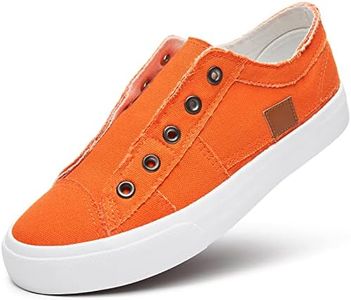 Women's Slip on Shoes Non Slip Fashion Canvas Sneakers Low Top Casual Shoes, Orange, 7