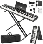 GAOMON Folding Piano Keyboard,Portable Piano Keyboard 88 Keys for Beginner,Full Size Digital Piano with Piano Stand,Sustain Pedal,Headphones, Handbag, Bluetooth, USB MIDI for Beginner,Kids,Adult