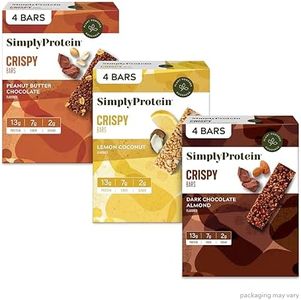 Simply Protein - Crispy Bars Variety Pack, 3 Flavors - Plant Based Protein Bars, Protein Snacks - 13g Protein, 2g Sugar, 7g Fiber - Vegan, Gluten Free, Non GMO, Kosher - 12 Bars, 3 Boxes