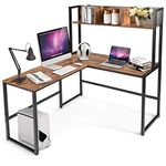 COSTWAY L-Shaped Computer Desk, Industrial Large 2-Person Corner Writing Workstation PC Laptop Table with Storage Bookshelf, Home Office Work Study Gaming Desk (Rustic Brown)