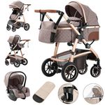 Gcarebb 3 in 1 Prams Travel System, Pushchair with Height Adjustable Handle, Travel Pram with Mosquito Net, Baby Stroller with Aluminum Frame for Newborn 0-4 Years