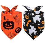 Vivifying Dog Halloween Bandanas, 2Pcs Adjustable Triangle Dog Bandanas with Witch Pumpkin Pattern, Dog Halloween Costumes for Small Medium Large Dogs (Black&Orange)