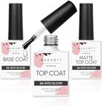 Makartt No Wipe Gel Top and Base Coat Set – Matte & Glossy Finish, 3pcs Soak-Off Long Lasting Gel Nail Polish Essentials, No Yellowing, UV/LED Lamp Required, DIY Nail Art Gift for Women, 10ml