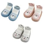 FedMois 3 Pairs Baby boys Girls Non-Skid Indoor Slipper Shoes Socks, Blue, Beige and Grey, 6-12 Months