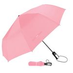 TradMall Travel Umbrella Windproof with 46 Inches Large Canopy Reinforced Fiberglass Ribs Ergonomic Handle Auto Open & Close, Pink