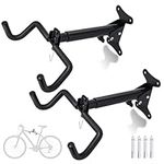 Bike Wall Mount, Bike Rack Wall for Storage and Space Saving, Bicycle Hanger Rack with Foam Padded Protective Frame by Poweka Angle Distance Adjustable Foldable MTB Road Mount (2 Pack)