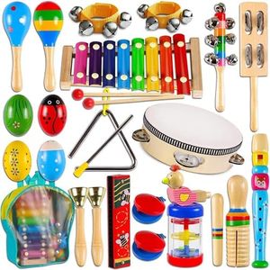 Toddler Musical Instruments,Wooden Percussion Instruments Toy for Kids Baby Preschool Educational Musical Toys Set for Boys and Girls with Storage Bag