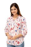 Chokhi Bandhni Women's Rayon Floral Printed Causal Wear Regular Fit Button Down Shirt Top (CB-152-White-Red-XL)