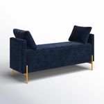 LEGACY OF COMFORT Louvenia 56''W Velvet Upholstered Flip Top Bench with Storage and Toss Pillows Upholstered Storage Ottoman, Storage Bench Sofa Ottoman Bench with Storage, for Living Room (Navy Blue)