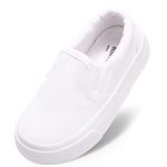 Unisex Kids Canvas Shoes Toddlers Sneakers Breathable Slip-on Trainers Pumps Plimsoles for Boy and Girls White1 UK4