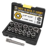 Hi-Spec 14pc Nut & Bolt Extractor Set - Bolt Extractor Socket Set for Broken, Stripped & Stuck Fasteners, Head Sizes 6.35-19mm / 1/4-3/4