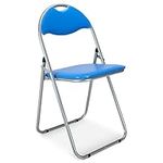 Bravich Blue Padded Folding Chair. Faux Leather Seat, Comfortable Foldable Chairs For Desk, Office, Dressing Table, Extra Seat. Easy Fold & Storage For Any Room- 43.5 x 46 x 79.5 cm