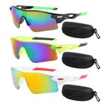 swanoble UV400 Kids Sunglasses for Boys Girls Age 3-12,Boys Sunglasses for Baseball,Youth Softball Cycling Golf Sun glasses, 3pack-black Multicolored+transparent Green+white Red