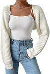 Verdusa Women's Long Sleeve Open Front Knitted Crop Cardigan Sweater Shrug Cream White XL