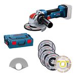 Bosch Professional 18V System GWX 18V-8 Angle Grinder (125 mm disc Diameter, with X-Lock Holder, incl. 5-Piece Cutting and Grinding disc Set, in L-BOXX 136) - Amazon Exclusive Set