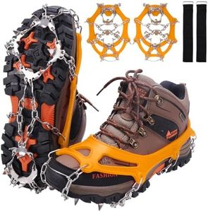 WIN.MAX Crampons for Shoes, Traction Cleats Ice Snow Grips with 19 Stainless Steel Spikes, Shoe Talons Anti - Slip Boots Spikes for Walking, Jogging, Climbing and Hiking (Yellow, L)
