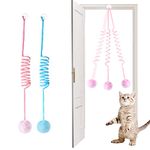 Fantasyon 2PCS Interactive Cat Toys for Indoor Cats, Self-Play Hanging Door Cat Toys with Bell Plush Toy Cat Toy Chasing Exercising Kitten Toys for for Indoor Cats adult Kitten(Pink+Blue)