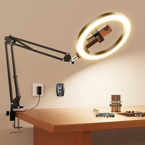 Pro Bright Overhead Ring Light with Clamp for Desk, Plug-in Powered for Stronger Lighting, Flexible Arm Phone Mount for Video, Cooking, Crafts & Livestream (18W)