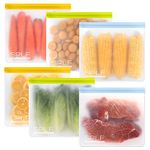 SPLF 6 Pack Reusable Gallon Freezer Bags Dishwasher Safe, BPA Free 1 Gallon Leakproof Silicone and Plastic Free Food Storage Bags for Meal Prep, Fruits, Sandwich, Snack, Travel Items