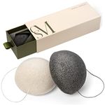 CSM Organic Konjac Sponges 3-Pack for Gentle Exfoliating - Facial Sponges with Premium Activated Bamboo Charcoal to Cleanse Pores, Remove Impurities, Exfoliation - 2 Black Charcoal, 1 White Natural