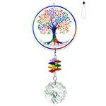 H&D HYALINE & DORA Crystal Rainbow Suncatcher Glass Tree of Life Ornaments,Hanging Chakra Beads Pendant for Window