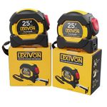 LEXIVON [2-Pack] 25Ft/7.5m AutoLock Tape Measure | 1-Inch Wide Blade with Nylon Coating, Matte Finish White & Yellow Dual Sided Rule Print | Ft/Inch/Fractions/Metric (LX-205X2)