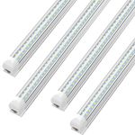 (Pack of 4) Linkable LED Utility Shop Lights for Garage, 6FT, 42W, LED Tube Ceiling Light T8 Integrated Single Fixture, 6000K, Daylight 4200lm V Shape, Basement, Offices, Clear Lens, Plug and Play