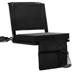 FZGhome Stadium Seats with Back Support for Bleachers, Portable Padded Folding Bleacher Chairs with Back and Cushion, 3 Large Mesh Pockets, Shoulder Strap & Carry Handle, Black