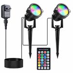 Halloween Spot Lights, 10W 12V Low Voltage RGB Colored Landscape Lights with Timing Remote, LED Landscape Lighting Waterproof Outdoor Spot Lights for Dance Party Yard Lawn Tree Garden Decor (2 in 1)