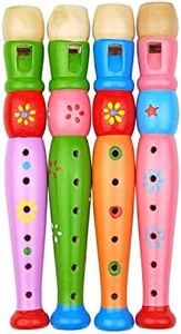 4 Pack Wooden Kids Flute Children Toy Flute Colorful Baby Flute Toddler Recorder Baby Flute Toy Children Musical Instrument Woodwind Early Education Sound Toy