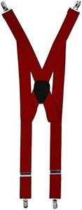 Vittorio Farina Adjustable Clip End Suspenders, Elastic Y-Back Suspenders (Red/Silver)