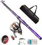 Castaroud Fishing Rod and Reel Combos, Carbon Fiber Telescopic Fishing Pole with Spinning Reel, Fishing Line, Fishing Lures Kit and Carrier Bag for Saltwater Freshwater Fishing (Purple)