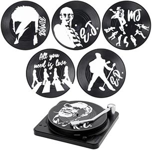 Coolty Juego de 6 posavasos de vinilo retro con soporte para tocadiscos para café, té, cerveza, bares, cafeterías, hogar, fiesta, oficina