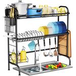 Over The Sink Dish Drying Rack,HOWDIA 3-Tier Stainless Steel Large Over The Sink Dish Rack with Utensil Holder Dish Drainers for Kitchen Counter (Black)