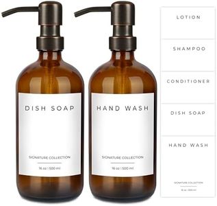 Emerson Soap Dispenser, Dish Soap Dispenser for Kitchen Sink, Soap Dispenser Bathroom Set, Hand Soap Dispenser - Kitchen Soap Dispenser Set, Glass Soap Dispenser with Pump and Labels, 16 Oz | 2 Pack