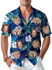 Custom Hawaiian Shirt with Face, Personalized Photo Picture Shirt Fun Gift for Men Women Kids Dad Husband - Tropical Beachwear, Summer Vacation, Luau Party, Customized Aloha Button Down Floral Shirts