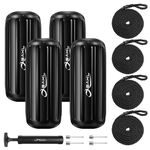 OBAKL Boat Fenders 4 Pack 8 x 20 Inches Ribbed Center Hole Boat Fenders Bumpers for Docking, Comes with Ropes and Pump to inflate(Black)