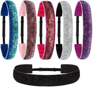 Belle Vous Pack de 6 Diademas Mujer y Niñas Elásticas con Purpurina - Cinta Pelo Mujer Antideslizante - Diadema Negra, Azul, Plateada, Arcoíris, Rosa y Morada - Para Deportes, Ejercicio y Gimnasia