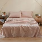 Simple&Opulence 100% Linen Embroidery Solid Color Twin Full Queen King Sheet Set (Pink, Full)