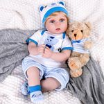 Aori Lifelike Realistic Reborn Baby Boy Doll 22 Inch Handmade Weighted Reborn Baby Doll with Bear Toy