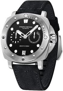 Pagani Design Men's Automatic Mechanical Watch Sports Diving Waterproof Nylon Band Men's Watch Automatic Calendar Sapphire Glass Watch, silver black, fashion
